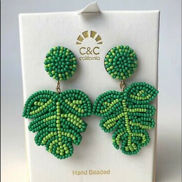 C&C California Jewelry - NIB C&C PALMLEAF EARRINGS. GREEN HAND BEADED